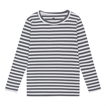 BIRKHOLM Stribet Rib Bluse Perfekt Hvid & Elefant Grå